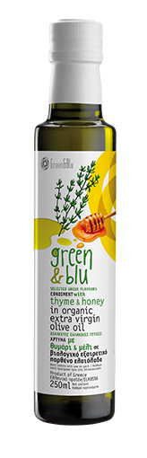 Aromatisiertes Olivenöl extra nativ mit Thymian & Honig von Green & Blu 0,25 l Flasche