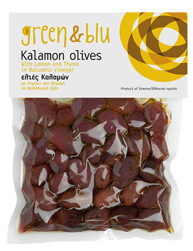 Kalamon Oliven mit Limone und Thymian Green & Blu 0,2 kg