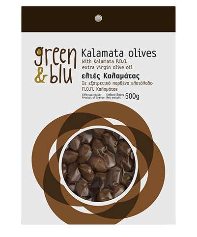 Kalamata Oliven in EVOO Olivenöl Green & Blu 0,5 kg