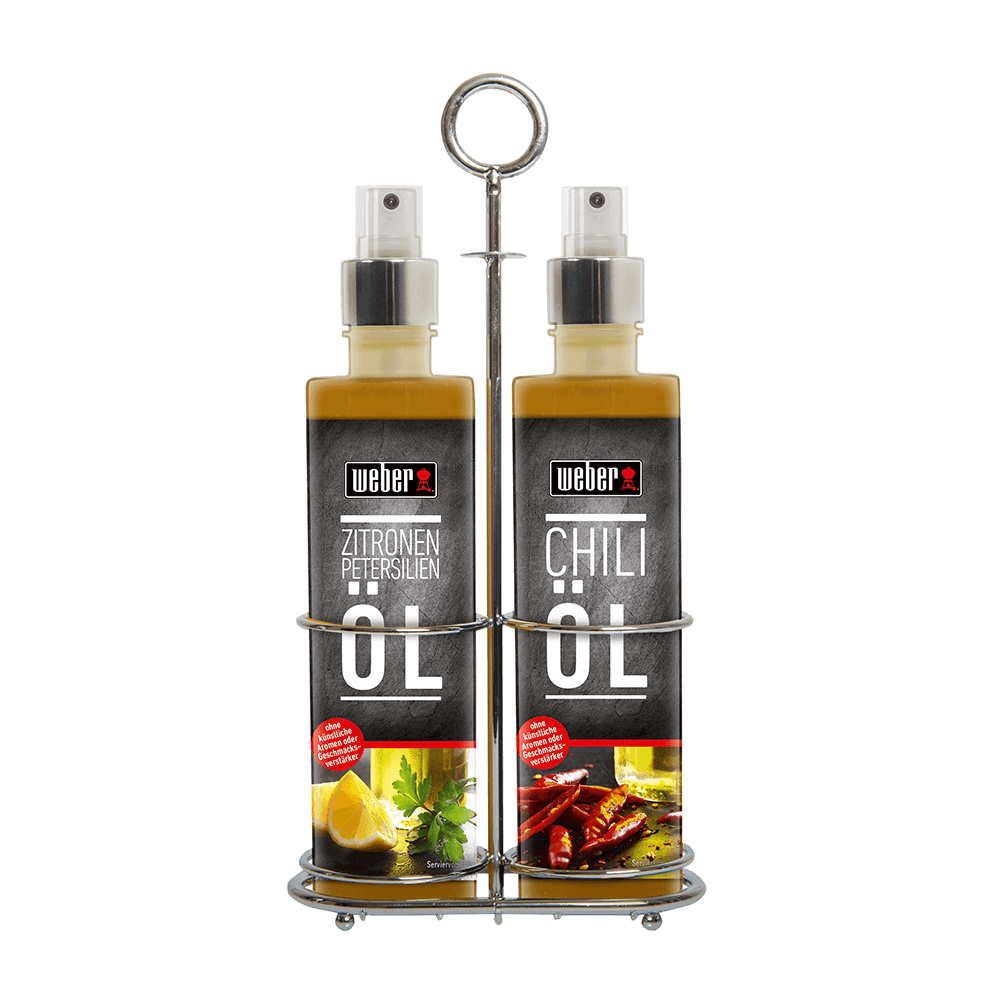 Weber 2er Rack Ölsprays, bestehend aus 1x Ölspray Zitrone und Petersilie 250 ml, 1x Ölspray mit Chili 250 ml